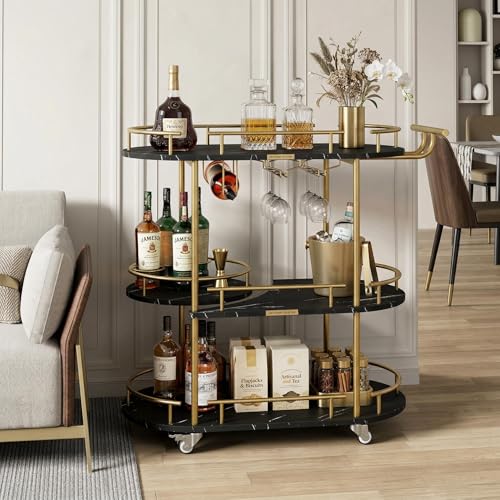 Takywep Marble Wood Bar Cart