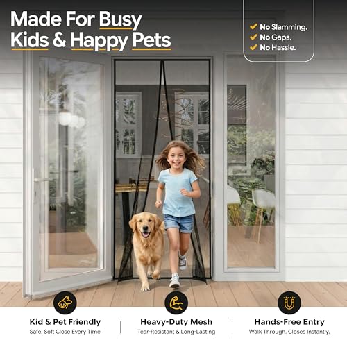 Image of AUGO Magnetic Screen Door - Fit Door Size 38 x 82 Inch, Actual Screen Size 39.5 x 83 Inch Self Sealing, Bugs Out - Pet and Kid Friendly - with Stay Open Feature (Fit Door Size 38 inch x 82 inch Inch)
