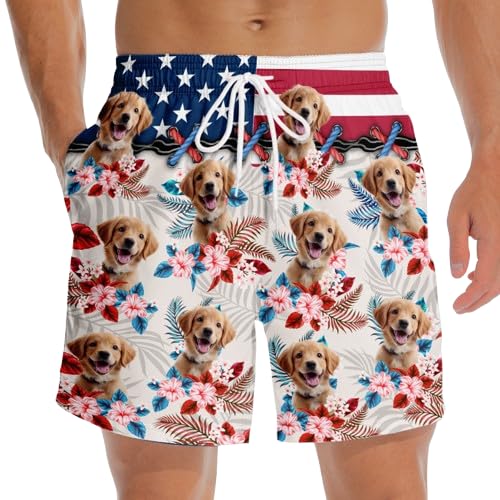 DOPTIKA Custom Tropical Hawaiian Aloha Men Beach Shorts, Personalized Funny Mens Swim Trunks, Summer Birthday Gifts for Men