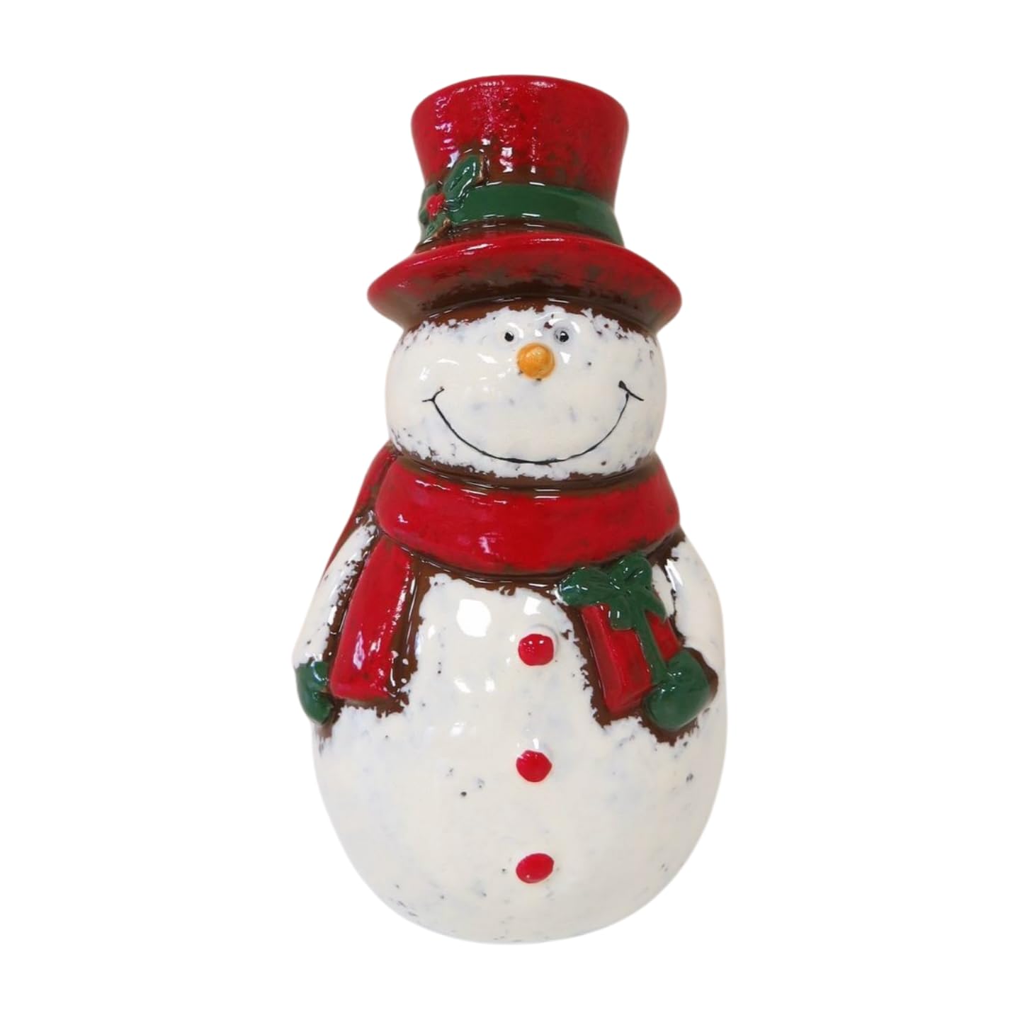 Giftware Trading Multi Coloured Decorative Ceramic Snowman Christmas Ornament With Red Hat And Scarf - 2 Sizes (Small 15.5Cms)