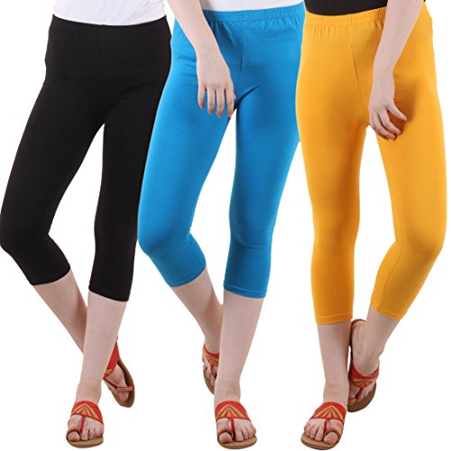 Image of DIAZ Women's Super Combed Cotton Elastane Stretch Slim Fit Printed Capri -Pack of 3