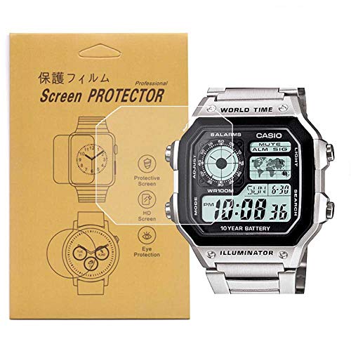 [5-Pack] For Casio AE-1200/AE-1300 Watch Screen Protector, Full Coverage Screen Protector for Casio AE-1200/AE1200WH-1A/AE1200WHD-1A Watch HD Clear Anti-Bubble and Anti-Scratch