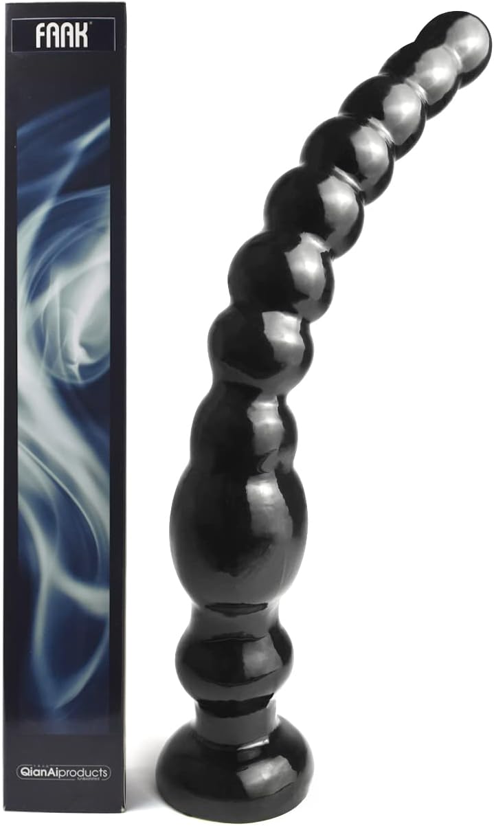 FAAK 12 inch flexible beads with suction cup, the more the better 10 balls butt plug dildo, extra long pearl dildo for deep pleasure, Black, XX-Large, 31cm