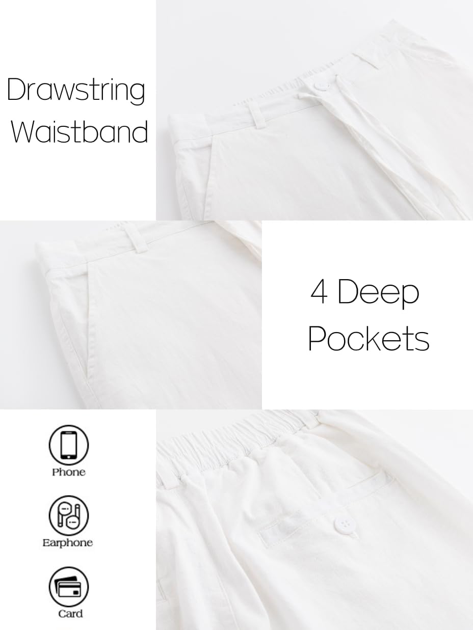 Men's Casual Linen Pants Shrink-Free Drawstring Summer Beach Pants Lightweight Relaxed Fit Pants with 4 Pockets - Image 4