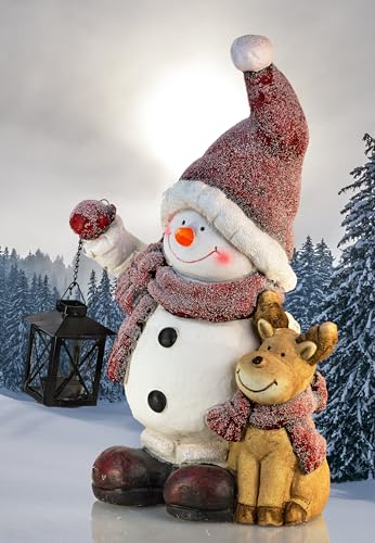 Schneemann Johannes mit Rentier Max - Winterdeko Figur mit Teelicht...