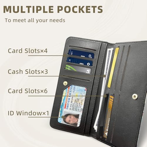 RFID Blocking Leather Wallet for Women and Men, Purple Flowers Compact Bifold Credit Card Holder with RFID Protection, Small Ladies Slim Minimalist Wallet4