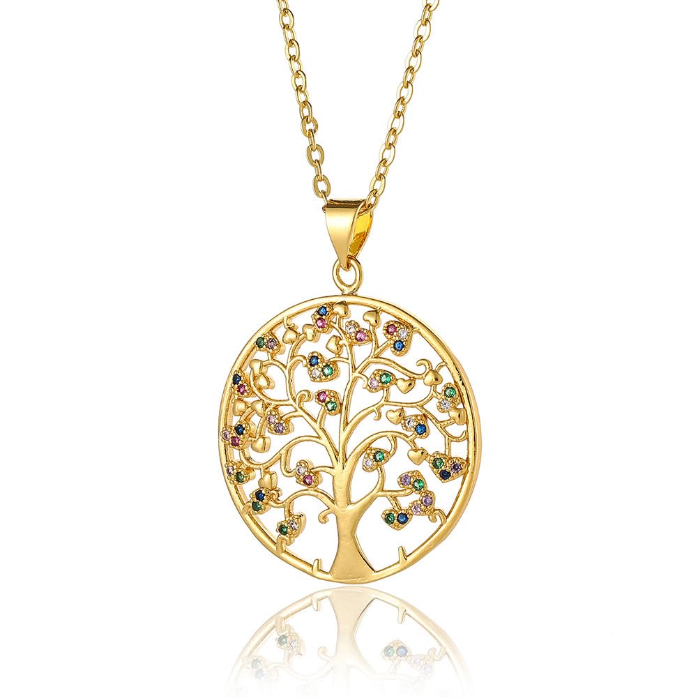 worth buyWORTHBUY Tree of Life Women's Necklace Stainless Steel/Copper Gold Transparent Zircon Round Pendant Neckchain, Charming Luxury Jewelry Wedding Gift/Tree of Life Pendant Necklace