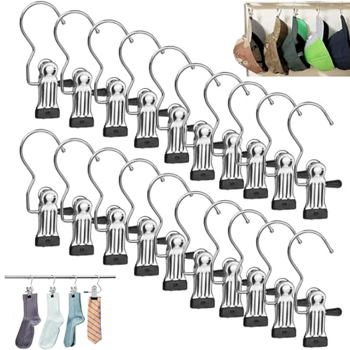 20 Stück Klammerhaken Edelstahl-Klammerhaken Stiefelaufhängung-aufhänger Antirutsch Kleiderbügel 360° drehbarer Stiefelklammern, geeignet für Kleidung, Hosen, Schuhe, Socken, Garderoben
