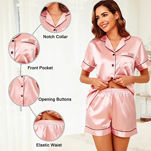 Vlazom Womens Silk Pajamas, Short Sleeve Satin 2 Piece Pj Sets Button-Down Sleepwear Loungewear Pjs Shorts Set S-XXL4