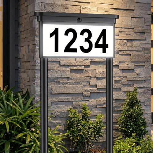 Solar Address Sign for Yard: 29' Double-Sided Lighted House Numbers with 12 Color Modes, 2-in-1 Dual Mounting (Stake or Mailbox), Waterproof LED Address Plaque, 4 Sets Numbers & Letters, 1 Pack
