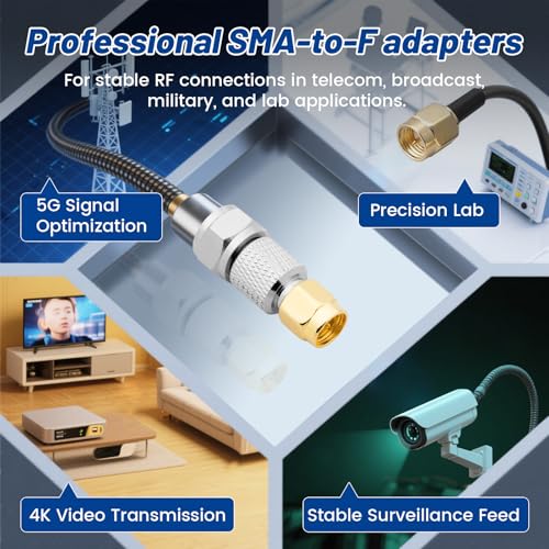 Image of Anina 8 Pcs F Type to SMA Male Female Coax Connector Gold Plated Brass RF Coaxial Adapters for WiFi, CB /Amateur /Ham Radio Antenna, Walkie Talkie