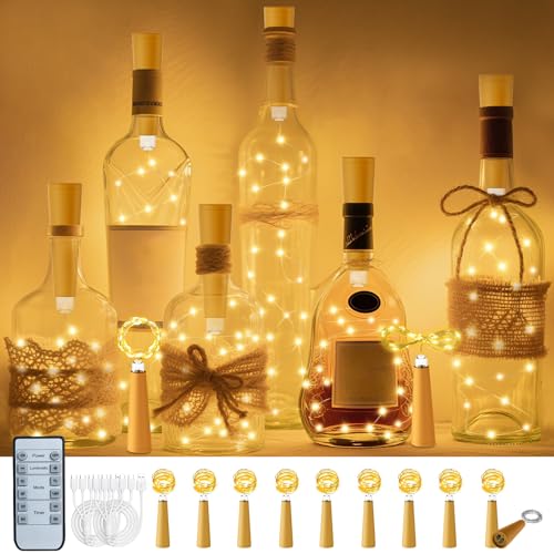 PChero USB Rechargeable Wine Bottle Lights with Cork & Remote Timer, 10 Pack 20 LED 6.6 ft Fairy String Lights for DIY Party Wedding Christmas Halloween Festival Bar Decoration