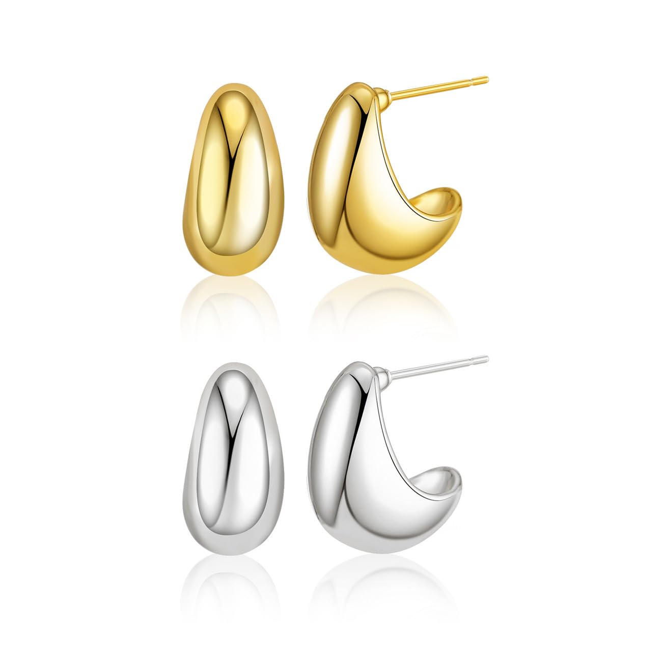 HSAJS 2 Pares de Pendientes Dorados Mujer Pendientes de Aro de Plata 925 Pendientes Hipoalergénicos aretes chapados Pendientes de Gota de Agua Pendientes Pequeños de Cartílago para Mujeres y Niñas