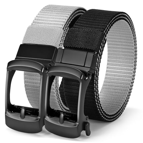 JASGOOD Mens Nylon Ratchet Belt Reversible,Web Casual Belt for Jeans Pants Men Golf Belt 2 In 1 Belt