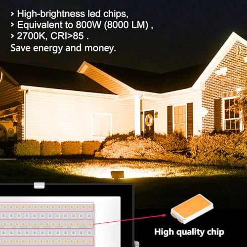 Flood Lights Outdoor With Alexa, Smart LED Floodlight Colour Changing 800W Equivalent 8000LM, Bluetooth APP Control, Warm White+1600 Million RGB Colours,No WiFi No Hub,IP66 Waterproof UK 3-Plug,2 Pack - Image 4