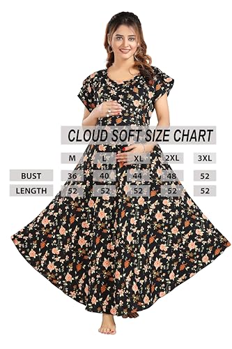 Image of CLOUD SOFT Women's Rayon Cotton Floral Printed Maternity Feeding Gown | Full-Length Nursing Nighty with Zipper | Pre & Post Pregnancy Dress (CS11004-5 MT All)