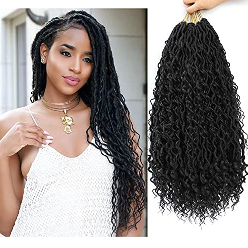 6 Packs Curly Faux Locs Crochet Hair, Hippie Locs, 22 Inch Goddess Locs Crochet Hair, Boho Style Crochet Braids (22 Inch,6Packs, 1B)