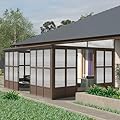 Domi 12x16FT Wall Mounted Sunroom, Wall Solarium with Aluminum PC Sloping Roof, Detachable PC Screen House, Lockable Sliding Front and Side Doors, Outdoor Lean-to Gazebo, Sun Room for Deck Patio