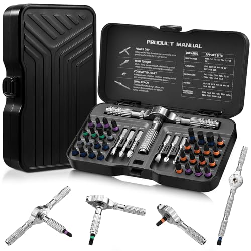 WGIDSKKI Juego de Destornilladores de Trinquete. 40 en 1, Juego Destornilladores Precisión Magnético, Puntas de Destornillador de Acero S2, Adecuado para Montaje de Muebles, Reparación de