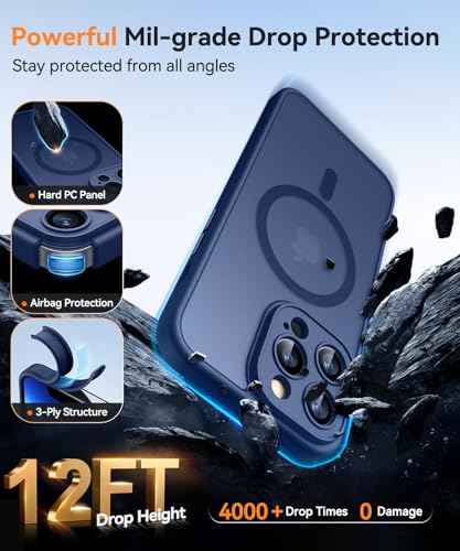 Image of CANSHN Magnetic Compatible with iPhone 13 Pro Case, Upgraded [Full Camera Protection] [Compatible with Magsafe] [Translucent Matte] Shockproof Protective Phone Case Cover 6.1 Inch - Deep Blue
