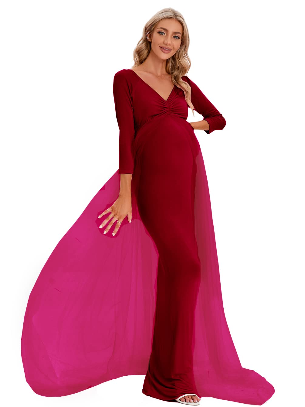 CFWSHJ Abito Premaman con Spalle Scoperte in Tulle per Servizio Fotografico, Abito Aderente a Maniche Lunghe per Baby Shower