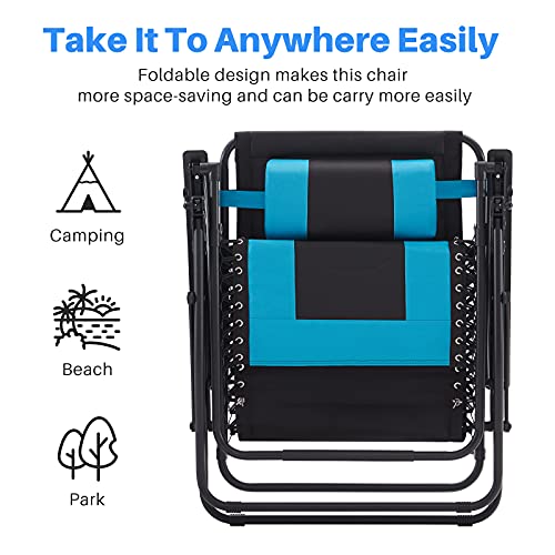 Farini Oversized Xl Zero Comfortable Lounge Outside Anti-Gravity Adjustable Headrest And Side Table Reclining Camping Chair Support 350Lbs, 30D X 29W X 44H In, Blue/Black #TOP4