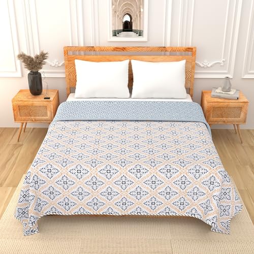 Image of Dohar Double Bed | AC Blanket | Soft Light Weight, Comforter King Size, Quilt, Duvet 84 inchx96 inch - Brown Blue, Pack of 1