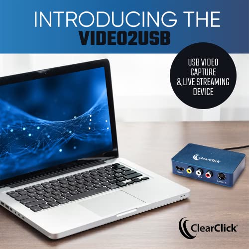 ClearClick Video to USB 1080P Audio Video Capture & Live Streaming Device - Input HDMI, AV, RCA, S-Video, VCR, VHS, Camcorder, Video8, Hi8, DVD, Gaming Systems - USB-C Plug & Play
