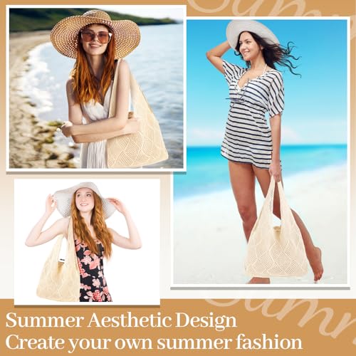 Image of Aliceset 2 Pack Crochet Mesh Beach Tote Bag with Letter Patch Pocket Summer Beach Tote Bohemian Straw Transparent Bag