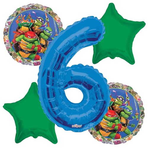 Teenage Turtle 6th Birthday Balloons - For A TMNT Six Year Old Mutant Ninja Party Balloon Bouquet Turtles Mayhem Ballons Banner Backdrop Centerpieces Decor
