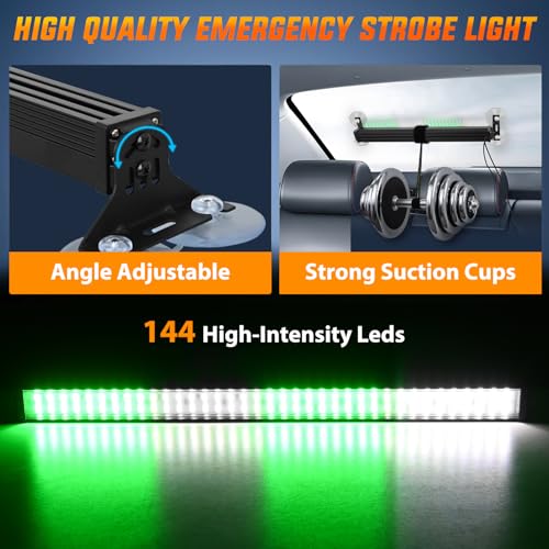 Image of Nilight 144 LED Strobe Traffic Advisor Light Bar Green White w /Controller | 2 in 1 Automotive Emergency Warning Flashing Police Windshield Lights Bars for Cars Tow Plow Trucks Construction Vehicles
