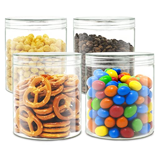 LG Luxury & Grace Pack 4 Botes de Polietileno para Cocina 0,70L (12x10cm). Tarros de Plástico Rellenables Transparentes con Tapa Enroscable para Almacenamiento de Pasta, Chuches, Legumbres. Sin BPA.