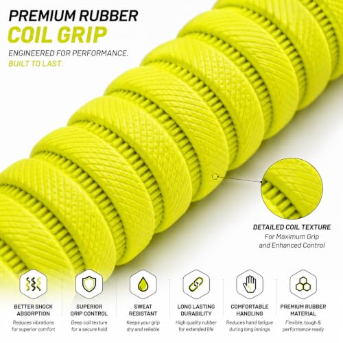 Image of Professional Cricket Bat Handle Coil Fluorescent Grips with Better Shock Absorption | Cricket Accessories Bat Handle Grips, Pack of 1 (Yellow)