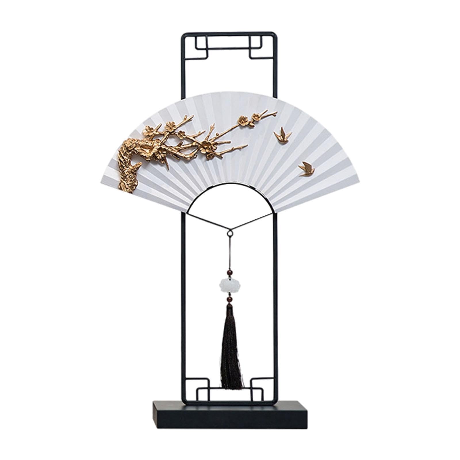 Statue d'éventail chinoise blanche en résine de 38cm pour décoration de table de salon