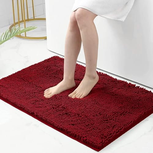 Homaxy Tapis de Bain Antiderapant,Tapis Salle de Bain en Microfibre Chenille Douce,Tapis de Bain Absorbant,Lavable en Machine - - 60 x 90 cm - Rouge Bordeaux