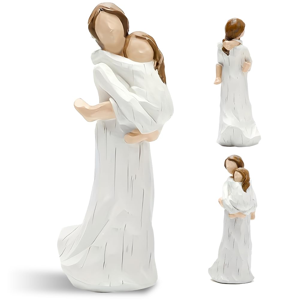 Myrkalatoy Brown Mother And Daughter Figurines, Mother And Child Figurines Reminder Precious Motherhood Moments, Resin Sculpted Hand-Painted Statue, Ornaments For Mother's Day Christmas Anniversary