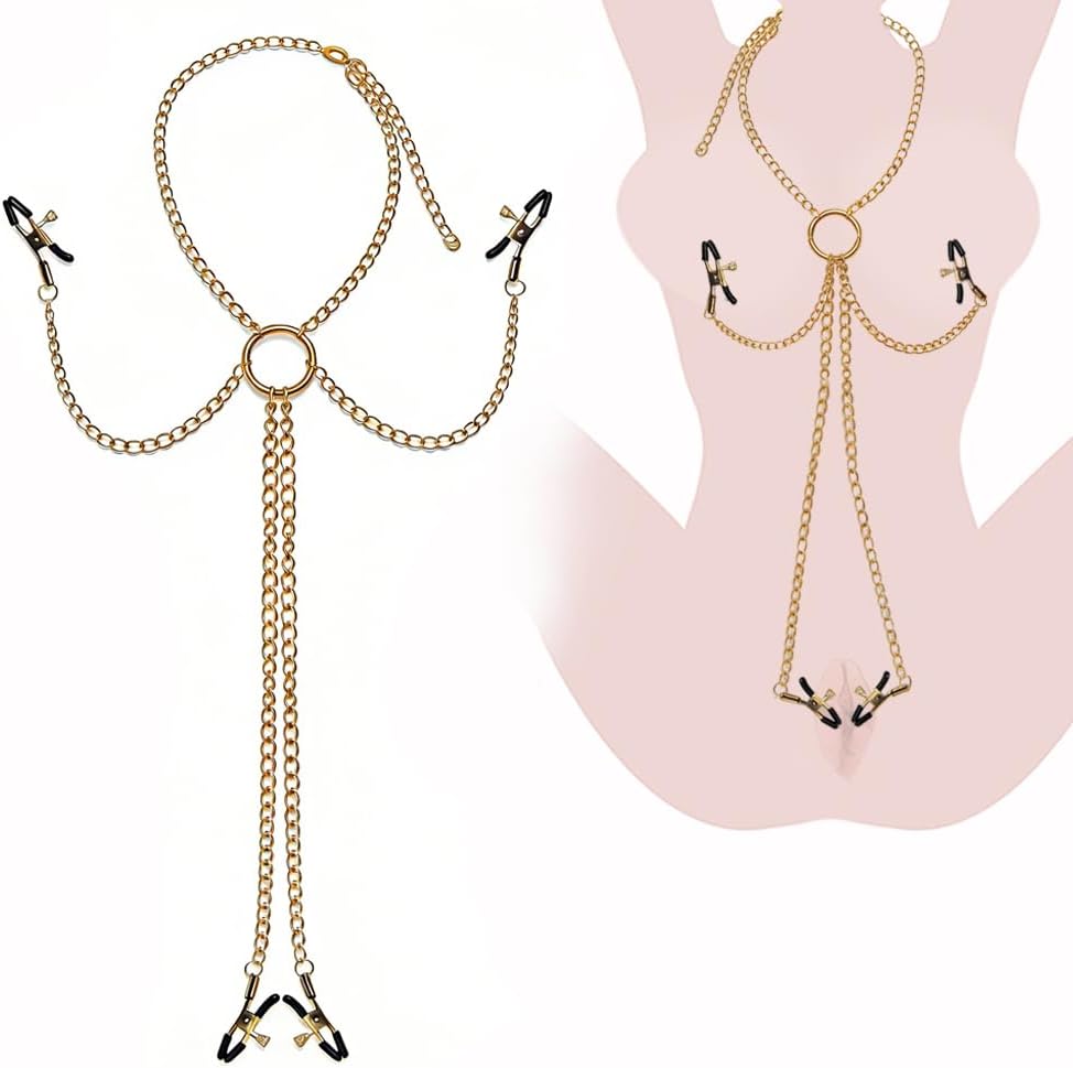 BDSM Nipple Toys Clitoris Clamp Adjustable Nipple Clamps with Chain,Non-Piercing Metal Nipple Clips for Women Men Couples, Breast Stimulation Adult Sex Toys for Pleasure & Flirting