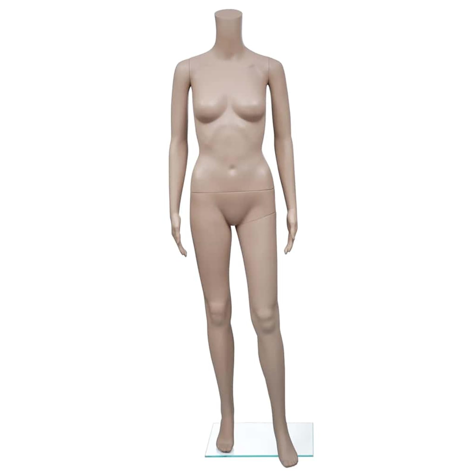 Homgoday Schaufensterpuppe Frau ohne Kopf, weibliches Mannequin aus PP, beige, Konfektionsgröße 36-38, 161 cm, Schulterbreite 40 cm, mit Glas-Bodenplatte und Aluminium-Standfuß, für Mode- und Bekleidu
