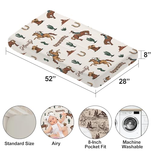 Image of 4 Pack Western Cowboy Crib Sheet Set for Boys or Girls, Neutral Soft Breathable Fitted Crib Sheet, Western Nursery Decor for Standard Crib and Toddler Bed Mattresses 28 x 52 in
