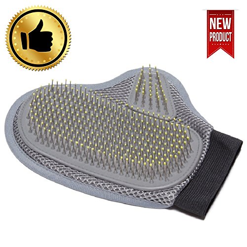 Pet Grooming Glove - Gentle Deshedding Brush Glove - Efficient Pet Hair Remover Mitt - Massage Tool with New Design - Perfect for Dogs & Cats with Long & Short Fur