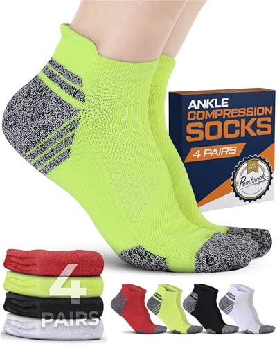 Image of Pembrook Ankle Compression Socks for Women & Men - 4 Pairs | Running Socks | Plantar Fasciitis Socks | Neon Colors WMelon