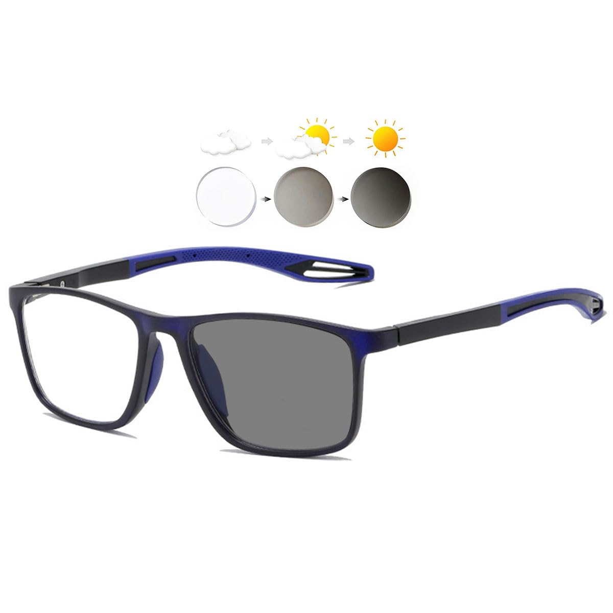 KOOSUFA Photochromic Reading Glasses Blue Light Blocking Sun Readers UV Protection TR90 Super Lightweight Sunglasses for Men Women 3 in 1 Lenses Darken In Sunlight 0.0 1.0 1.5 2.0 2.5 3.0 3.5 4.0