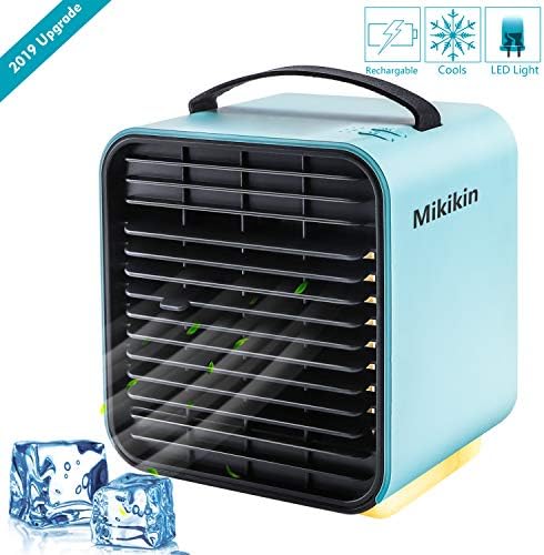 Mini Negative Ion Air Conditioning Fan Personal Space Air Cooler Humidifier Purifier 3 in 1 Evaporative Cooler USB Rechargeable Mini Cooling Desktop Fan with LED Light 3 Speeds