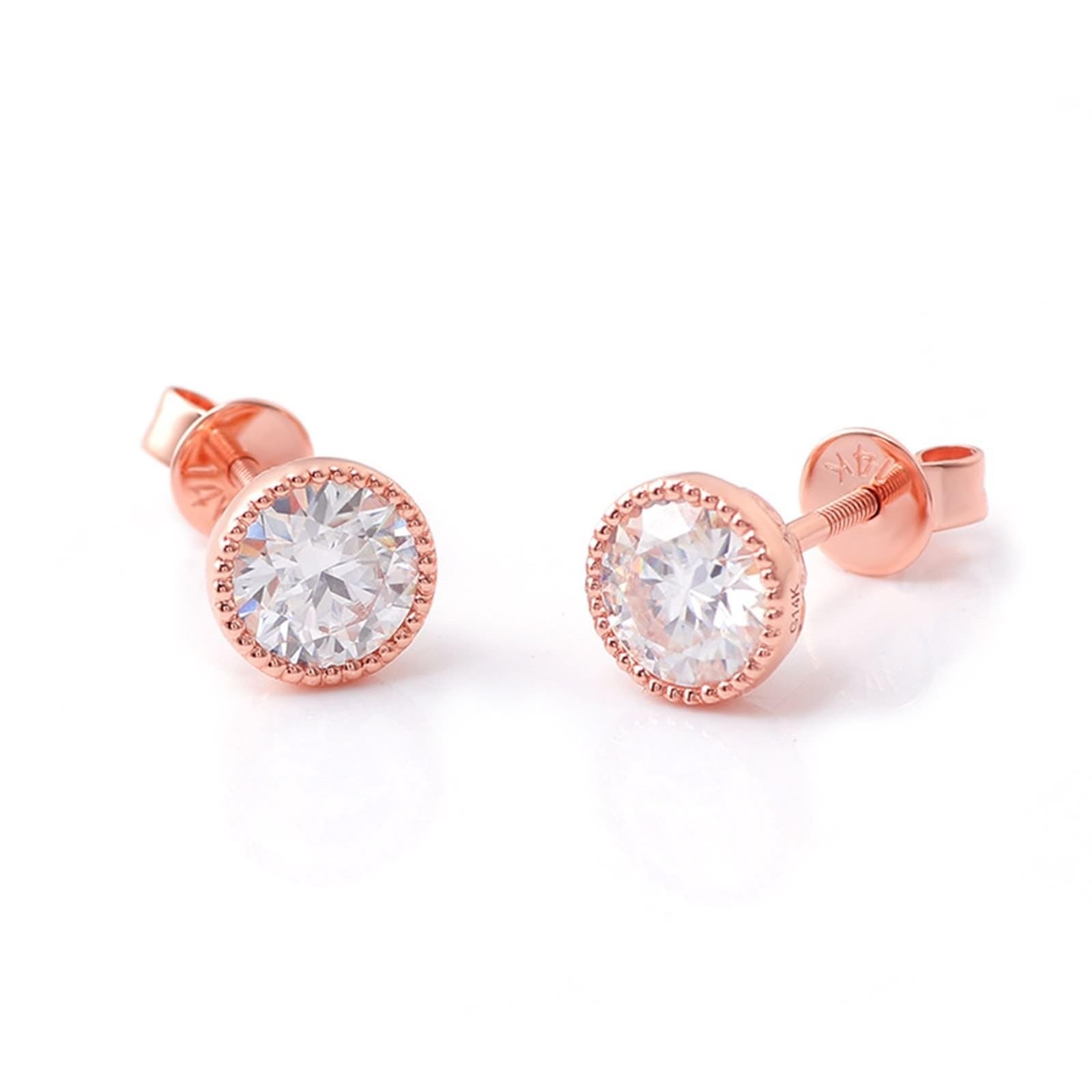 KnSam Pendientes de oro rosa de 9 K/14 K, joyas auténticas, pendientes clásicos de 1/2/3 ct moissanita, pendientes para niña Au375/585, oro rosa