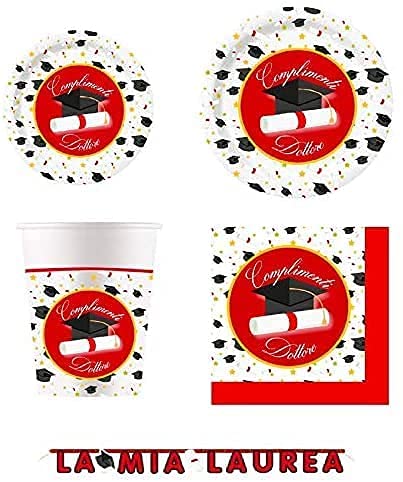 Zeus Party Kit Laurea Dottore con Piatti Grandi, Piatti Piccoli, tovaglioli, Bicchieri e Festone Coordinato TAVOLA Festa addobbi (per 20 Persone)