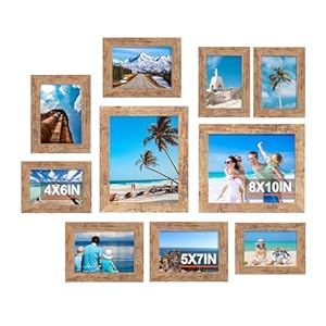 Picture Frames 10 Pack Gallery Wall Collage frame with Two 8×10 Four 5×7 Four 4×6 Photo Frame set for Hanging or Tabletop Display Real Glass Rustic Brown