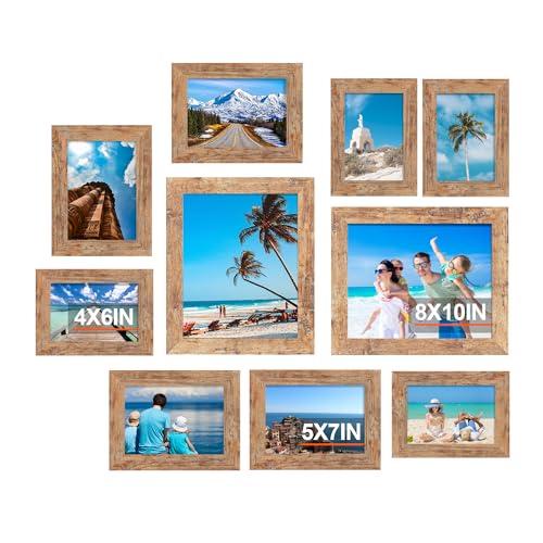 Picture-Frames-10-Pack-Gallery-Wall-Collage-frame-with-Two-8x10-Four-5x7-Four-4x6-Photo-Frame-set-for-Hanging-or-Tabletop-Display-Real-Glass-Rustic-Brown Picture Frames 10 Pack Gallery Wall Collage frame with Two 8×10 Four 5×7 Four 4×6 Photo Frame set for Hanging or Tabletop Display Real Glass Rustic Brown