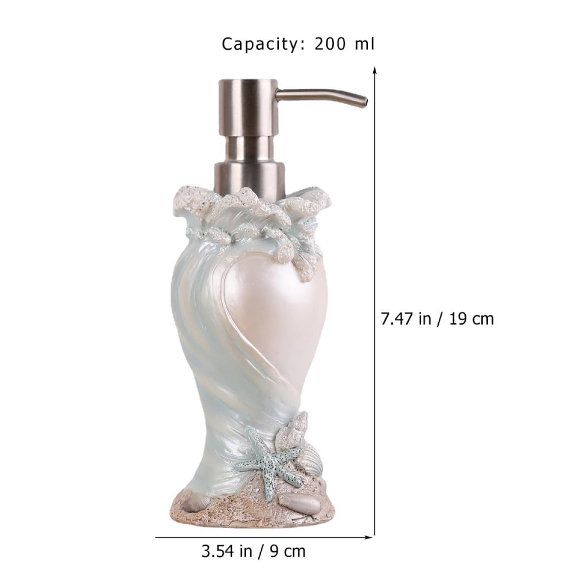 DECHOUS Sommerfest Dekorativer Seifenspender in Muscheloptik aus Kunstharz und Edelstahl 200ml Lotion Spenderflasche für Badezimmer und Hotel mit Ergonomischem Design