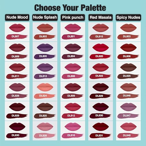 Image of Dazller Lip Colour Lipstick Combo Pack of 6|Vibrant Matte Liquid Lipstick for Women|Long Stay|Smudge-Proof|Non-Transfer|Spicy Nudes|16.8g