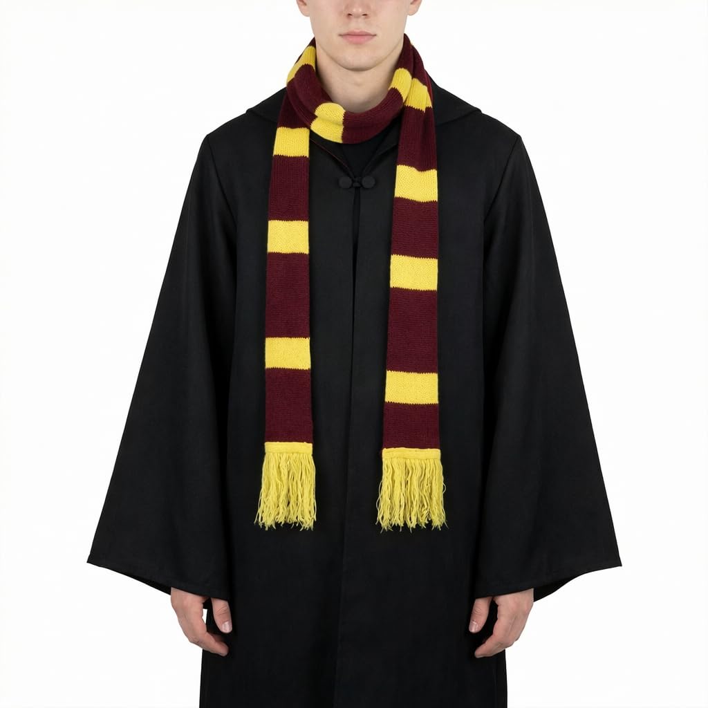 Storm&Lighthouse Wizard School Scarf Red and Gold Striped, 2m x 13cm Fancy Dress Costume Accessory with Tassels Unisex Scarf